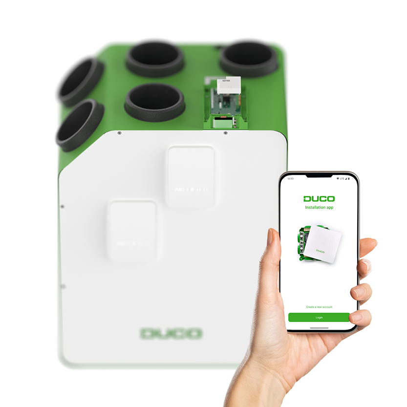 DucoBox Energy Premium avec l'Application DUCO Installation - aide pendant l'installation d'une VMC DUCO